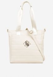 Biała Pikowana Torebka Shopperka z Metaliczną Aplikacją i Paskiem na Ramię Flessira. Białe shopper bag Born2be, z aplikacjami, z jeansu, biznesowe, na ramię, pikowane, bez dodatków. Za 99.99 zł.