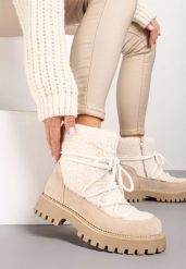 Beżowe Futerkowe Śniegowce na Tłoczonej Podeszwie Ozdobionej Cyrkoniami Rialuna. Brązowe śniegowce Renee, bez wzorów, z jeansu, bez zapięcia. Za 99.99 zł.