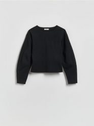 Gładka bluza - czarny. Czarne bluzy Reserved, l, bez wzorów, z bawełny, bez ramiączek, bez kaptura. Za 89.99 zł.