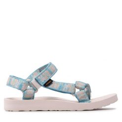 Sandały Teva. Niebieskie sandały Teva, bez wzorów, sportowe, bez obcasa, bez zapięcia. Za 149.99 zł.