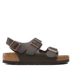 Sandały Birkenstock. Brązowe sandały Birkenstock, bez wzorów, bez obcasa, na płaskiej podeszwie, bez zapięcia. Za 539.99 zł.
