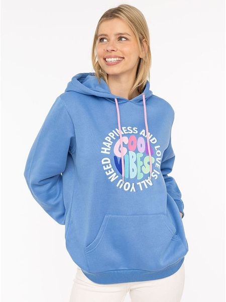 Zwillingsherz Bluza "Happiness and Love" w kolorze niebieskim rozmiar: L/XL. Niebieskie bluzy Zwillingsherz, l, bez wzorów, bez ramiączek, z kapturem. Za 236.05 zł.