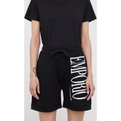 Emporio Armani Underwear szorty bawełniane damskie kolor czarny z nadrukiem high waist. Czarne szorty Emporio Armani Underwear, bez wzorów, z bawełny. W wyprzedaży za 199.99 zł.