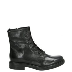 SZNUROWANE BOTKI M64213 NERO. Botki Venezia, bez wzorów, ze skóry, bez obcasa, bez zapięcia. Za 399.00 zł.
