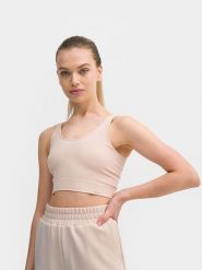 4F Top w kolorze beżowym rozmiar: S/M. Brązowe topy 4f, m, bez wzorów, prążkowane, bez kołnierzyka, bez ramiączek. Za 53.89 zł.