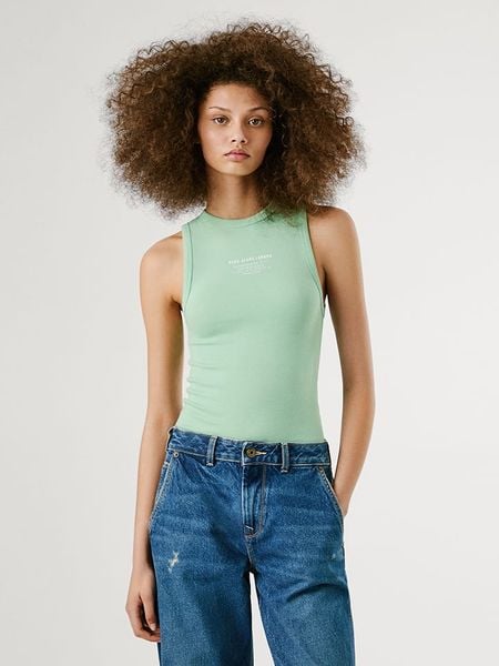 Pepe Jeans Top "Viv" w kolorze jasnozielonym rozmiar: XL. Zielone topy Pepe Jeans, xl, bez wzorów, z jeansu, bez kołnierzyka, bez ramiączek. Za 95.92 zł.