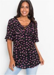 Tunika z czystej wiskozy. Czarne tuniki bonprix, bez wzorów, z wiskozy, bez kołnierzyka, bez ramiączek. Za 122.99 zł.