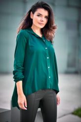 Elegancka Koszula z Dłuższym Tyłem - Zielona. Zielone koszule Awama, l, bez wzorów, z elastanu, eleganckie, bez kołnierzyka, bez ramiączek. Za 238.90 zł.