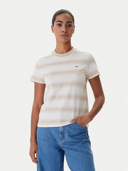 Tommy Jeans T-Shirt DW0DW21834 Beżowy Regular Fit. Brązowe t-shirty Tommy Jeans, s, bez wzorów, z bawełny, bez kołnierzyka, bez ramiączek. Za 113.99 zł.