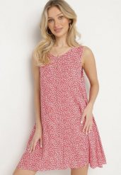 Czerwona Bawełniana Rozkloszowana Sukienka Ozdobiona Kwiatami i Guzikami Lisavella. Czerwone sukienki Born2be, na co dzień, l, bez wzorów, z bawełny, eleganckie, bez kołnierzyka, bez ramiączek, mini, rozkloszowane. W wyprzedaży za 42.49 zł.