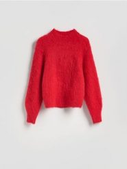Sweter z alpaką - czerwony. Czerwone swetry Reserved, l, bez wzorów, z dzianiny, bez ramiączek. Za 359.99 zł.