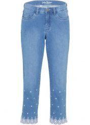 Dżinsy Straight ze stretchem, mid waist, dł. za kolano. Niebieskie jeansy bonprix, bez wzorów, z jeansu. Za 159.99 zł.