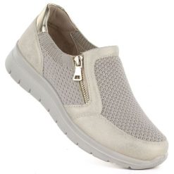 Półbuty sportowe na suwak tekstylne beżowo złote Unisoft 9026. Brązowe półbuty wsuwane Unisoft, bez wzorów, z materiału, sportowe, bez obcasa. Za 179.99 zł.