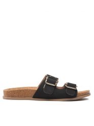 DeeZee Klapki WS280601-01 Czarny. Czarne klapki DeeZee, bez wzorów, ze skóry, bez obcasa, bez zapięcia. Za 109.99 zł.