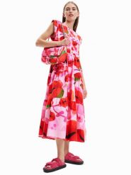 Desigual Sukienka letnia MONSIEUR CHRISTIAN LACROIX Tulip 23SWVW25 Różowy Regular Fit. Czerwone sukienki Desigual, l, bez wzorów, z bawełny, bez kołnierzyka, bez ramiączek. Za 719.99 zł.