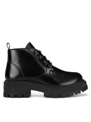 Badura Trzewiki PILO-SL-04301 Czarny. Czarne botki Badura, bez wzorów, z lakierowanej skóry, bez obcasa, na płaskiej podeszwie, bez zapięcia. Za 199.99 zł.