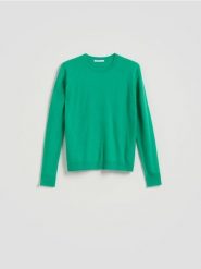 Wełniany sweter - zielony. Zielone swetry Reserved, l, bez wzorów, z dzianiny, bez ramiączek. Za 179.99 zł.