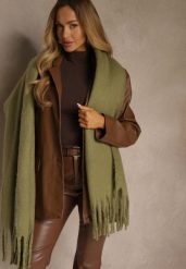 Ciemnobeżowy Szalik Ozdobiony Frędzlami Esalirea. Brązowe szaliki i kominy Renee, na jesień, bez wzorów, wizytowe. Za 44.99 zł.