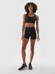 4F Legginsy krótkie treningowe damskie - czarne M. Czarne legginsy 4f, m, bez wzorów, z dzianiny, z podwyższonym stanem, na fitness i siłownię. Za 79.99 zł.