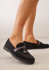 Czarne Mokasyny VICES z Imitacji Zamszu z Wkładką ze Skóry Naturalnej Dispova. Czarne mokasyny Renee, bez wzorów, z jeansu. Za 89.99 zł.
