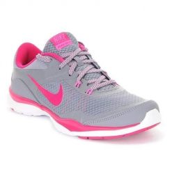Buty do chodzenia damskie Nike Wmns Flex Trainer 5. Szare buty treningowe Nike, bez wzorów, z gumy, bez zapięcia, trekkingowe. Za 363.00 zł.
