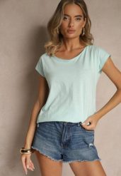 Jasnoniebieski Basicowy T-shirt z Bawełny Ralotea. Niebieskie t-shirty Renee, s, bez wzorów, z bawełny, klasyczne, bez kołnierzyka, bez ramiączek. W wyprzedaży za 31.99 zł.