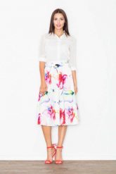 Spódnica Midi Rozkloszowana w Kolorowe Kwiaty w Odcieniach Czerwieni. Czerwone spódnice Figl, xl, bez wzorów, z materiału, midi, rozkloszowane. Za 189.00 zł.