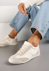 Beżowe Sneakersy Typu Tenisówki z Kontrastowymi Wstawkami Feladith. Brązowe trampki Renee, bez wzorów, z jeansu, klasyczne, bez zapięcia. W wyprzedaży za 63.99 zł.