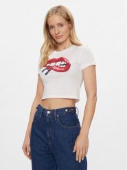 Tommy Jeans T-Shirt Lips DW0DW17373 Biały Slim Fit. Białe t-shirty Tommy Jeans, xl, bez wzorów, z bawełny, bez kołnierzyka, bez ramiączek. Za 139.99 zł.