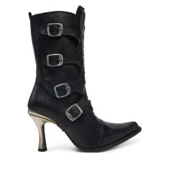 Botki NEW ROCK. Czarne botki NEW ROCK, bez wzorów, rockowe, bez obcasa, na szpilce, bez zapięcia. Za 1,219.00 zł.