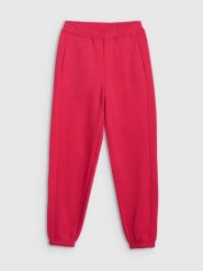 4F Spodnie dresowe joggery damskie - czerwone XL. Czerwone spodnie sportowe 4f, bez wzorów, z bawełny. Za 149.99 zł.