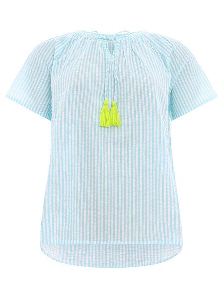 Zwillingsherz Bluzka w kolorze błękitno-zielono-białym rozmiar: S/M. Białe bluzki Zwillingsherz, m, bez wzorów, z bawełny, bez kołnierzyka, bez ramiączek. Za 74.81 zł.