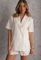 Beżowy Komplet z Wiskozą i Bawełną Szorty i Marynarka z Krótkim Rękawem Zaleria. Brązowe marynarki i żakiety Renee, l, bez wzorów, z bawełny, biznesowe, bez ramiączek. Za 329.99 zł.