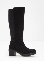 Kozaki. Czarne kozaki bonprix, bez wzorów, bez obcasa, bez zapięcia. Za 219.99 zł.