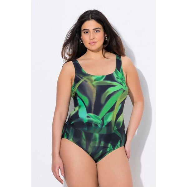 Damskie Strój kąpielowy bez miękkich miseczek okrągły dekolt. Czarne stroje jednoczęściowe Ulla Popken, bez wzorów, z elastanu, sportowe. Za 199.99 zł.