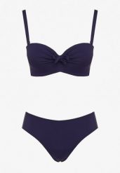 Granatowe Bikini Strój Kąpielowy Dwuczęściowy Biustonosz z Supełkiem i Figi Carinela. Niebieskie bikini Born2be, z aplikacjami, klasyczne. Za 109.99 zł.
