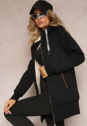 Czarna Bluza ze Sztucznym Futerkiem i Kapturem oraz Kieszeniami Creactia. Czarne bluzy Renee, l, bez wzorów, z futra, bez ramiączek. W wyprzedaży za 111.99 zł.