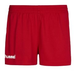 Spodenki sportowe damskie Hummel Core Womens Shorts. Czerwone szorty sportowe Hummel, bez wzorów, z materiału, do biegania. Za 29.00 zł.