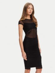 Guess Sukienka koktajlowa W5YK66 KBAH2 Czarny Regular Fit. Czarne sukienki Guess, s, z aplikacjami, z syntetyku, wizytowe, bez kołnierzyka, bez ramiączek. Za 399.99 zł.
