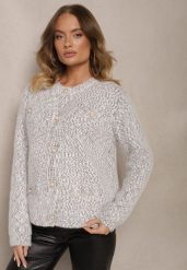 Ciemnoszary Kardigan z Wiskozą Ozdobiony Imitacją Kieszeni i Guzikami Nomilira. Szare swetry Renee, bez wzorów, z jeansu, eleganckie, bez ramiączek. W wyprzedaży za 79.99 zł.