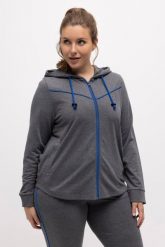 Damskie Bluza wypustki kaptur zaokrąglony dół. Szare bluzy z kapturem Ulla Popken, plus size, bez wzorów, z bawełny, z kapturem. Za 239.99 zł.