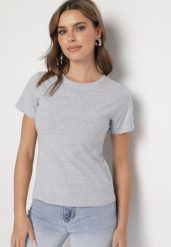 Szary Klasyczny T-shirt z Bawełny Lorali. Szare t-shirty Born2be, m, bez wzorów, z bawełny, klasyczne, bez kołnierzyka, bez ramiączek. W wyprzedaży za 25.49 zł.