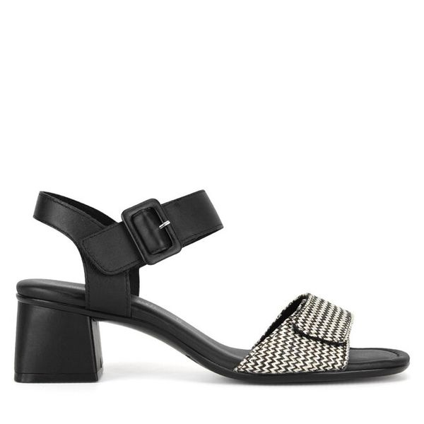 Sandały Remonte. Czarne sandały Remonte, bez wzorów, bez obcasa, na słupku, bez zapięcia. Za 369.99 zł.