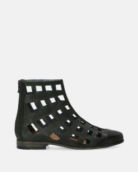 Zielone damskie botki z wycięciami P019LEGROBB022. Zielone botki Venezia, bez wzorów, ze skóry, bez obcasa, bez zapięcia. Za 1,199.00 zł.