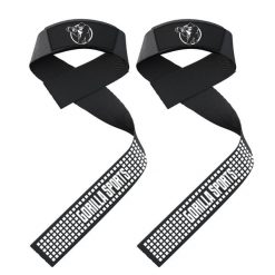 Komplet pasków do podnoszenia ciężarów 60 cm z uchwytem silikonowym. Czarne paski Gorilla Sports, bez wzorów, sportowe. W wyprzedaży za 39.99 zł.