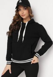 Czarna Bawełniana Bluza z Kapturem i Ściągaczami w Paski Nempis. Czarne bluzy Born2be, na zimę, bez wzorów, z bawełny, casualowe, bez ramiączek, z kapturem. W wyprzedaży za 93.49 zł.
