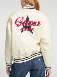 Guess Jeans Kurtka bomber W5RL43 WHAA2 Beżowy Regular Fit. Brązowe kurtki Guess Jeans, xxl, z aplikacjami, z jeansu, bez kaptura. Za 668.58 zł.