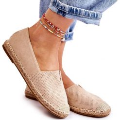 PG1 Wsuwane Damskie Zamszowe Espadryle Beżowe Corry beżowy. Brązowe espadryle PG1, bez wzorów, z tkaniny, bez obcasa, na płaskiej podeszwie. Za 86.00 zł.