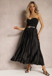 Czarna Plisowana Spódnica Maxi z Gumką w Talii Lirendil. Czarne spódnice Renee, m, bez wzorów, eleganckie, maxi. W wyprzedaży za 75.99 zł.