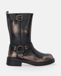 SKÓRZANE BOTKI Z KLAMRAMI S008LEBROBB007. Botki Venezia, bez wzorów, ze skóry, bez obcasa, bez zapięcia. Za 259.00 zł.